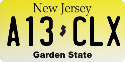 NJ license plate A13CLX