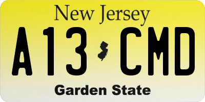 NJ license plate A13CMD