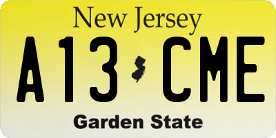 NJ license plate A13CME