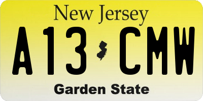 NJ license plate A13CMW
