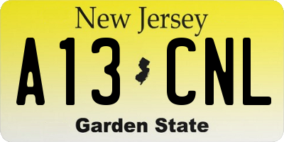 NJ license plate A13CNL