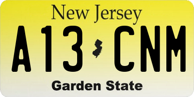 NJ license plate A13CNM