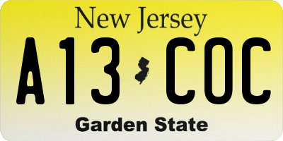 NJ license plate A13COC