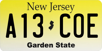 NJ license plate A13COE