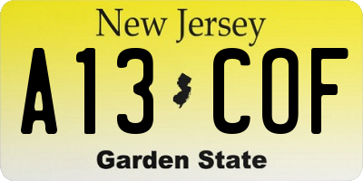 NJ license plate A13COF