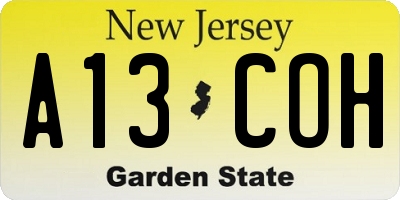 NJ license plate A13COH