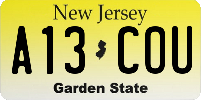 NJ license plate A13COU