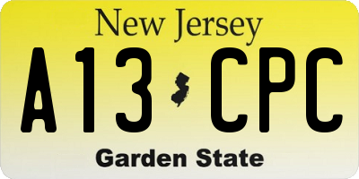 NJ license plate A13CPC