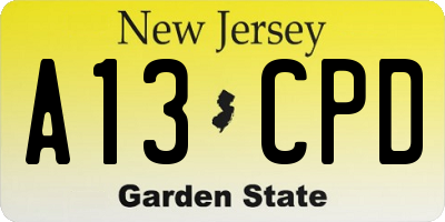 NJ license plate A13CPD