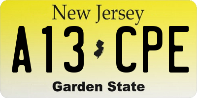 NJ license plate A13CPE