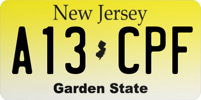 NJ license plate A13CPF