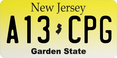 NJ license plate A13CPG