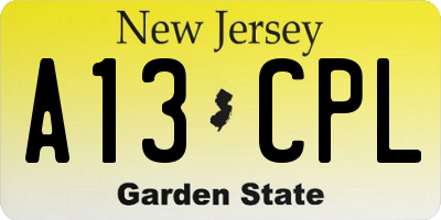 NJ license plate A13CPL