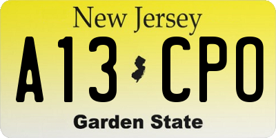 NJ license plate A13CPO