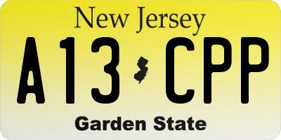 NJ license plate A13CPP