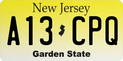 NJ license plate A13CPQ