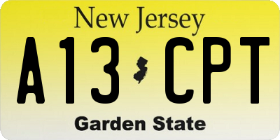 NJ license plate A13CPT