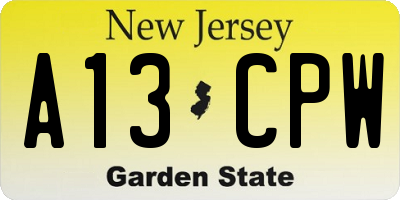 NJ license plate A13CPW