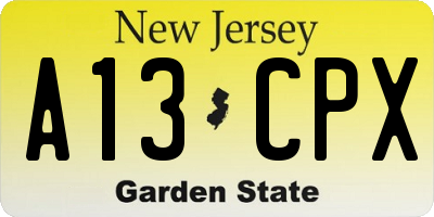 NJ license plate A13CPX