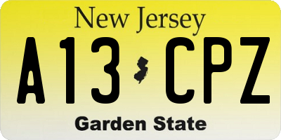 NJ license plate A13CPZ