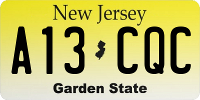 NJ license plate A13CQC