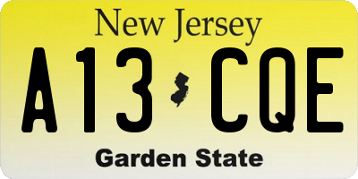 NJ license plate A13CQE