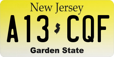 NJ license plate A13CQF