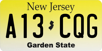 NJ license plate A13CQG