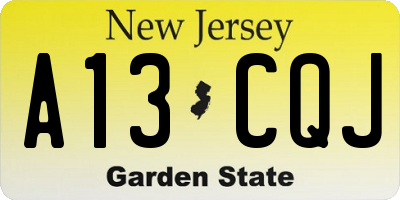 NJ license plate A13CQJ