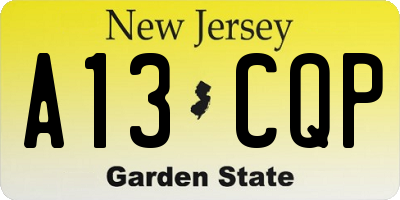NJ license plate A13CQP