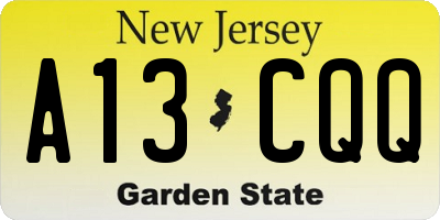 NJ license plate A13CQQ