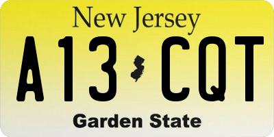 NJ license plate A13CQT