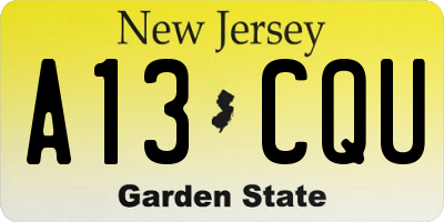 NJ license plate A13CQU