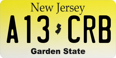 NJ license plate A13CRB