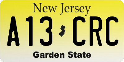 NJ license plate A13CRC
