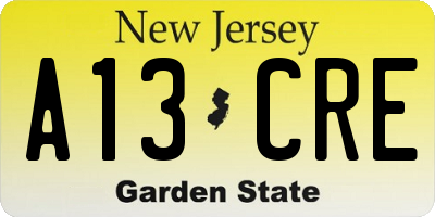 NJ license plate A13CRE