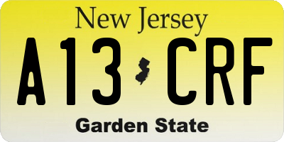 NJ license plate A13CRF