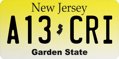 NJ license plate A13CRI