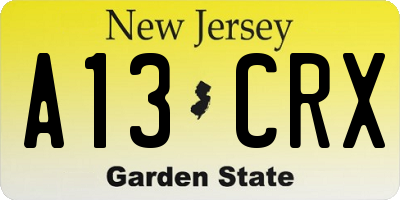 NJ license plate A13CRX
