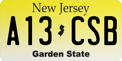 NJ license plate A13CSB