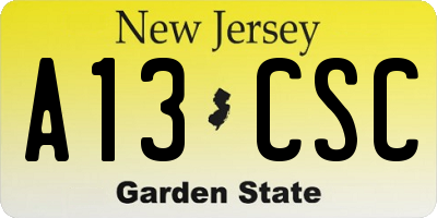 NJ license plate A13CSC