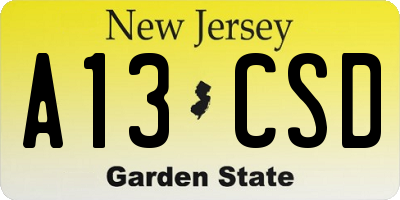 NJ license plate A13CSD
