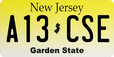 NJ license plate A13CSE