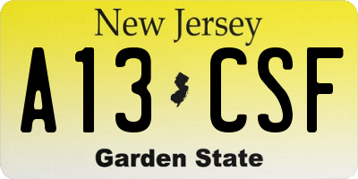 NJ license plate A13CSF
