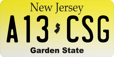 NJ license plate A13CSG
