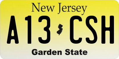 NJ license plate A13CSH