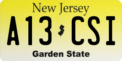 NJ license plate A13CSI