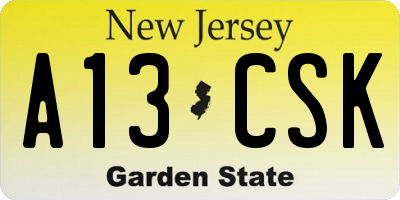 NJ license plate A13CSK