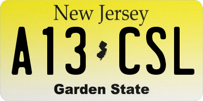 NJ license plate A13CSL