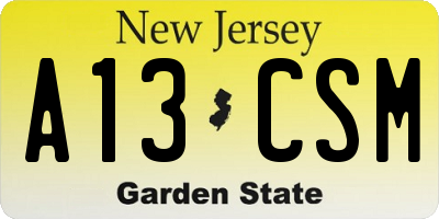 NJ license plate A13CSM